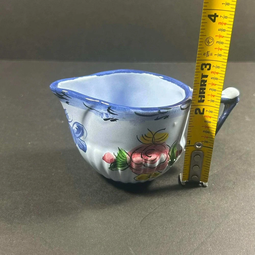 Portugal Creamer Pitcher Light Blue Hand Painted Floral Ceramic Vintage Small
